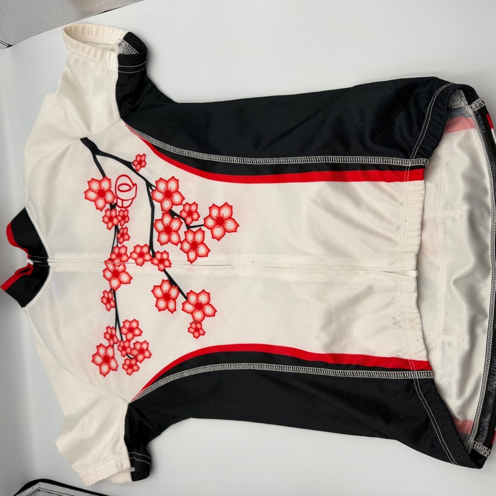 Pearl Izumi Elite Womens Cycling Jersey XS White Black Red Cherry Blossom 0877